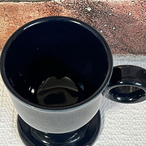 VINTAGE Cobalt Blue Ceramic Pedestal Expresso Coffee Mug Cup Set Of 4 Round - Picture 11 of 17